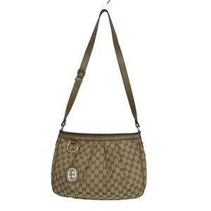 GUCCI Sukey Canvas Shoulder Bag GG Brown